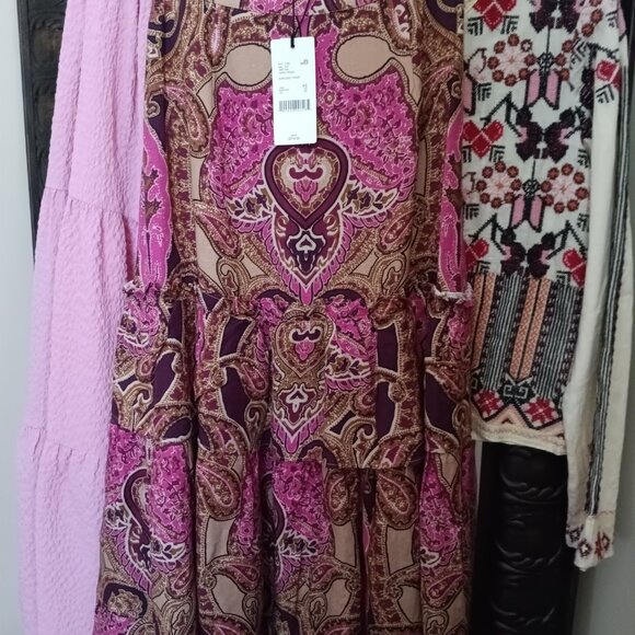 Women's Chocolate Brown and Pink Fall Maxi Skirt - Picture 2 of 6